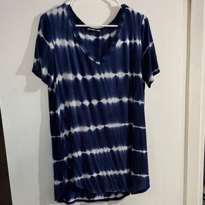 Navy Tie-Dye V-Neck Women's Top
